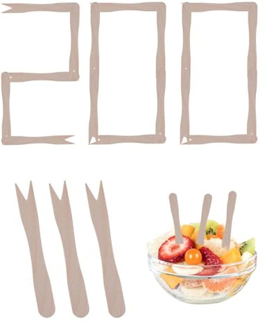 JUKOTA Confezione da 200 stuzzicadenti in legno per patatine fritte, forchette usa e getta, forchette in betulla, forchette in legno per frutta, adatte per feste, compleanni, campeggio e picnic