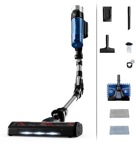 Rowenta X-Force Flex 9.60 Allergy Aqua RH20C4WO - Aspirador inalámbrico con batería extraíble (45 minutos de autonomía, compacta, articulación flexible), color azul y negro