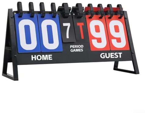 Yuanpgky Sport-Tisch-Anzeigetafel für Fußball, Baseball, Volleyball, Tennis, Badminton, Schach, 6-stelliges Flipper-Display mit 0–99 Zählkarten, abnehmbares Dreieck