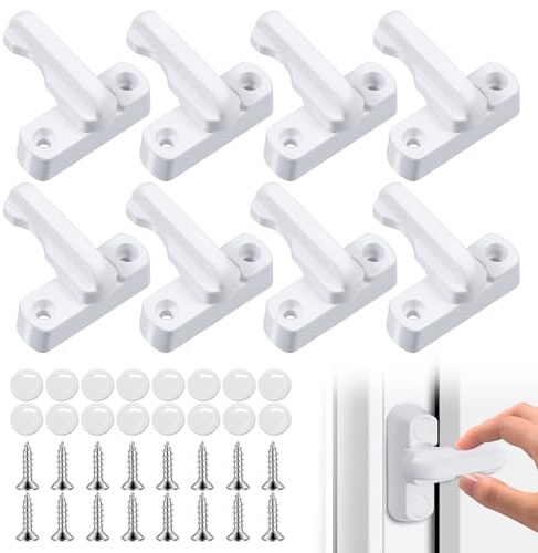 8 Pcs Sash Jammers for Upvc Doors,Swing Window Locks with 16 Screws & Cover Caps,Sash Jammer Security for Home Upvc/PVC Doors Windows
