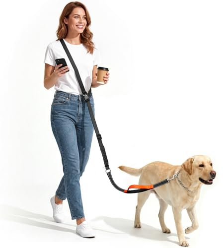X XBEN Guinzaglio Cani Mani Libere, Multifunzionale Guinzaglio da Corsa per Cani Grande Media e Piccola, Cintura in Vita Regolabile Guinzagli per Cani con Doppie Maniglia Metallo Fibbia, 0,8-2,35 M