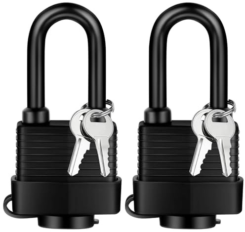 YIMSGO Weatherproof Outdoor Padlock Keyed Alike, Plastic Covered Heavy Duty Laminated Steel, Squire Yale Weather Waterproof Pad Lock with Same Key for Shed Warehouse Gate Locker Truck (2 Black)