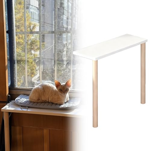 Wood Window Sill Extender Shelf, Cat Perch with Support Legs, Detachable Storage Holder, Indoor Kitchen Spice Rack