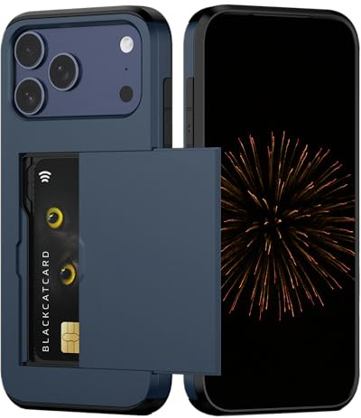 Korthållarfodral för iPhone 17 Pro, Smal Plånbok Chockskyddande Dubbla Skikt Skyddande Telefonskal med Dold Spår för Kvinnor & Män 6,3 Tum - Blå