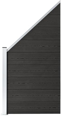 Yisssmeng Élément de clôture WPC 95 x (105-180) cm - Gris - Clôture de jardin modulaire avec poteaux en aluminium - Aspect bois ou côté lisse au choix - Brise-vue résistant aux intempéries - Pour