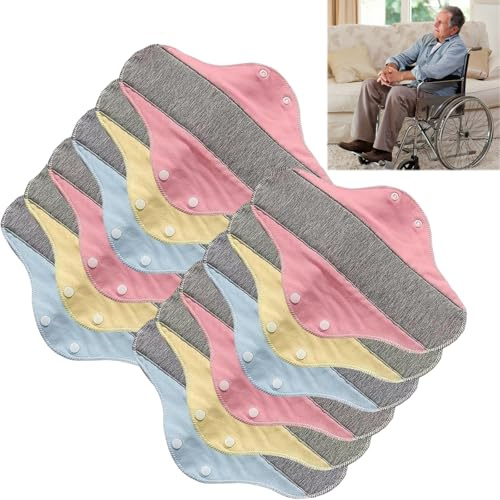 10 Pcs Reusable Sanitary Pads, Reusable Period Pads for Women, Postpartum Pads and Cotton Panty Liners for Nighttime Incontinence Protection, Daily Menstrual Management and Sensitive Skin Care, 23 cm