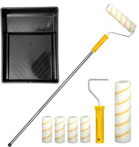 GreenWhim 10 PCS Paint Roller Set with Extension Pole, Large & Small Rollers and Tray – Effortless and Precise Painting for Walls, Ceilings, Doors and Trim