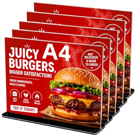 Doafoce 5 Stück Tischaufsteller A4 Quer Acryl Aufsteller T-Ständer Schilderhalter Transparent Werbeaufsteller Display Doppelseitig Preisschilder für Menükarte, Hochzeit, Restaurant, Büro, Cafe