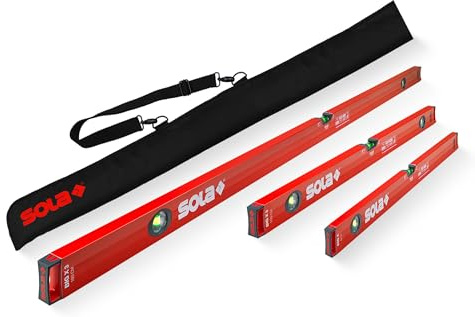 SOLA BIGX - Set di 60 carrelli ad acqua da 60 cm + 100 cm + 180 cm + custodia protettiva, livella di precisione per professionisti, livella brevettata SOLA-FOCUS, migliore leggibilità al crepuscolo