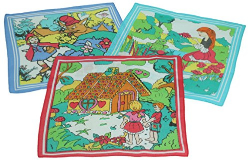 Betz 3 delar barnnäsdukar i presentförpackning design 4 100 % bomull Motiv: saga Färg: gul Storlek: 25 x 25 cm