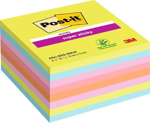Post-it 70006852159 Sticky häftklamrar, Storlek 76 x 76 mm, 8 stycken
