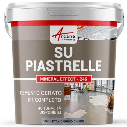Cemento Cerato su Piastrelle Cucina Bagno 10 m² Titanio Grigio Chiaro | Cucina, Bagno e Piano di Lavoro, Adesione Rinforzata, Antimacchia, Resistente, Kit Completo - Arcane Industries