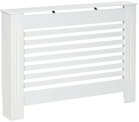 HOMCOM Cache-radiateur Couverture radiateur Design à Lattes Panneau Cabinet dim. 112L x 19l x 81H cm MDF Blanc