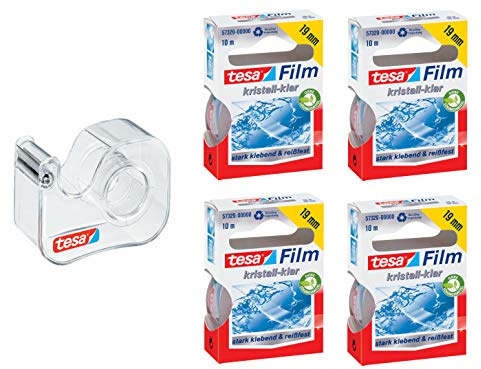 tesa Handabroller, transparent (transparent, Handabroller + 4 Rollen 10 m x 19 mm kristall-klar)