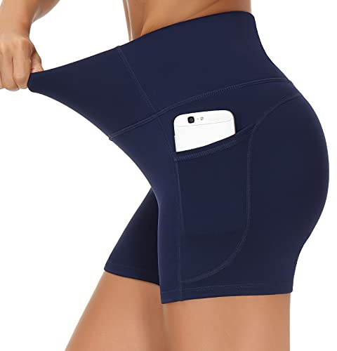 THE GYM PEOPLE Pantaloncini Ciclista Donna Vita Alta Leggings Corti Estivi | Controllo Addome, Opaco, 2 Tasche Laterali Profonde, Stretch 4 Vie, Traspirante, Shorts Sportivi Corsa Yoga Fitness Pilates