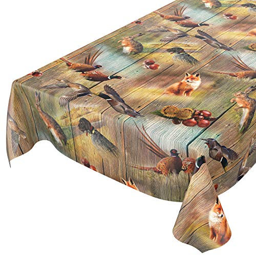 Anro - Mantel de hule lavable, para mesa, 95% PVC, 5% poliéster., Diseño de caza de madera., 240 x 140cm Schnittkante