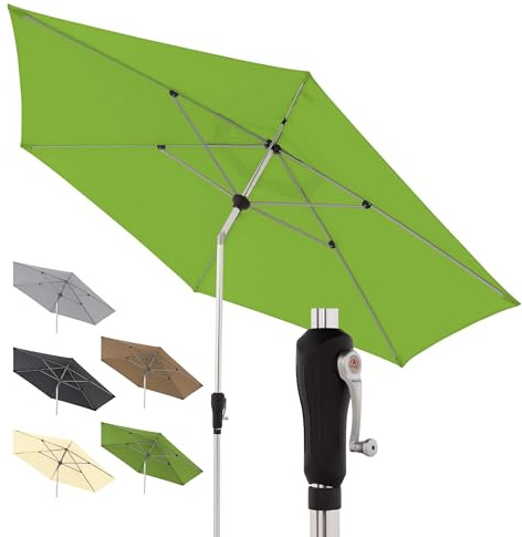 Doppler Sonnenschirm Alu Crank Ø 330 cm, Hellgrün, Kurbel, UV-Schutz 80+ | Runder Gartenschirm, Polyester, Aluminium-Gestell, Auto Tilt – automatisches Neigen per Kurbel