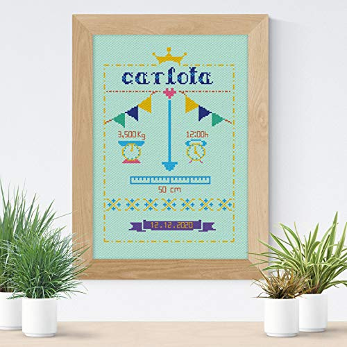 DELICATELA Kreuzstich-Set | Geburt | Aida-Stoff 14 ct | 40 cm x 25 cm | Stickgarn | Kreuzstich-Schemata