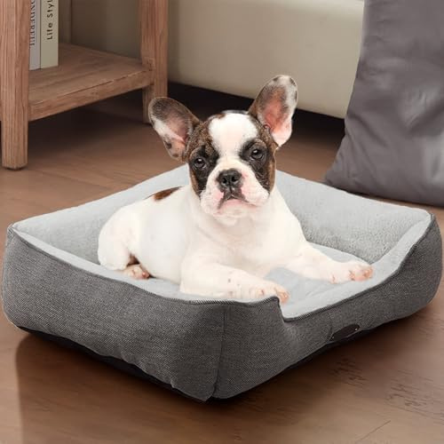 DEBANG HOME Hundebett für mittelgroße Hunde, Katzenbett, beruhigendes Hundebett, bequem, langlebig, mit wendbarem und waschbarem Kissen, Grau (M, Grau)