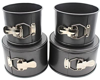 beiyoule 4 Pcs Springform Pan (4inch, 5inch, 6inch, 7inch), Cake Tin for Baking, Detachable Bottom Carbon Steel Cheesecake Mold (Black)