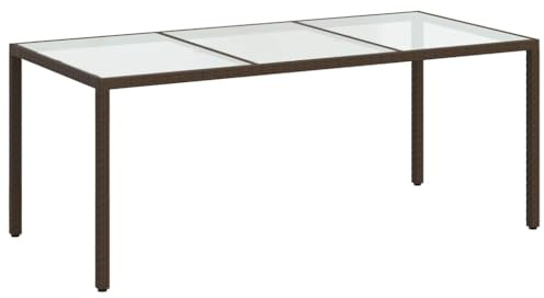 vidaXL Mesa Jardín Comedor Cocina Patio Terraza Balcón Mobiliario Muebles Soporte Exterior Vidrio Templado Ratán Sintético Marrón 190x90x75 cm