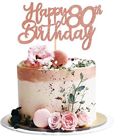 Blumomon 3 Pack Rose Gold Happy 80th Birthday Cake Topper Glitter Happy 80 Cupcake Topper Cheers to 80 Fabulous Cake Decoration for 80th Birthday Party Decoration Supplies