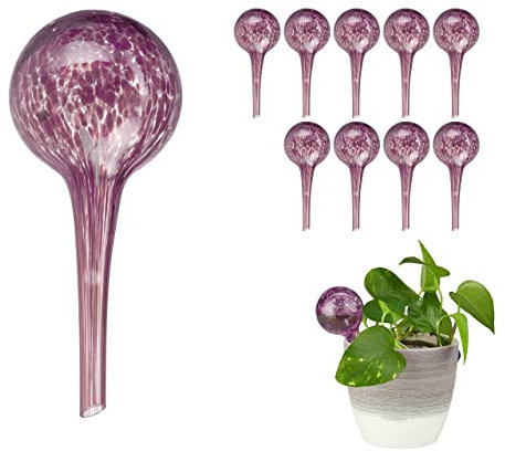 Relaxdays 10 x Bewässerungskugel, dosierte Pflanzen Bewässerung Blumen, Gießhilfe Büro, drinnen & draußen, Ø 6 cm, Glas, lila