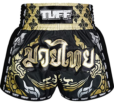 Tuff Sport retro Muay Thai shorts boxningsshorts klassisk smal skärning MMA kickboxning träningsset kläder träning, Tuf-msc107-blk, L