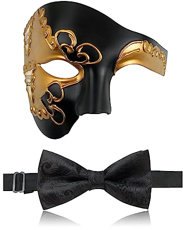 FunMular Masque vénitien pour homme avec nœud papillon et fantôme de l'opéra