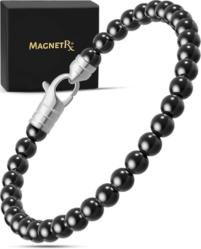 MagnetRX® Hämatit Magnetarmband für Damen & Herren, 6 mm Perlen, 316L Edelstahl, Größe S