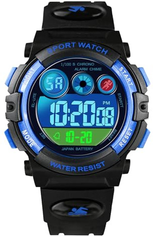Dayllon Kinderuhr Digital Outdoor Sport Wasserdicht Jungen Uhren 12/24H Alarm 7 Bunte Hintergrundbeleuchtung Stoppuhr Armbandu