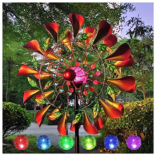 Solar Windrad Garten Metall, 210cm Groß WindmüHle, DoppelflüGel-WindmüHle Gartenstecker Groß, FüR Terrasse Und Garten