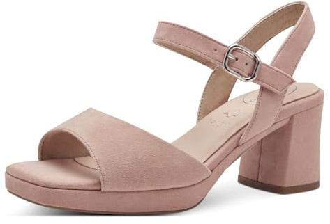 Tamaris Comfort Damen Sandalen mit Absatz aus Leder mit verstellbarem Riemen, Rosa (Rose Suede), 37 EU