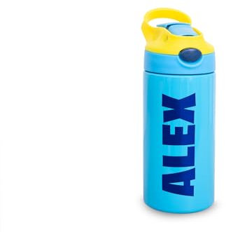 Made in Gift Botella Colours Personalizada de Colores con Tres Estilos Reutilizable de Acero Inoxidable con 500 ml de Capacidad, Cantimplora Infantil para Niños (Azul)