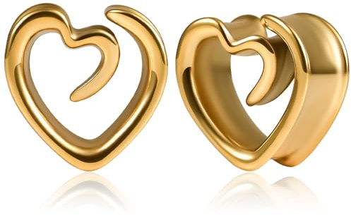 Vankula Ohr Tunnel 1 Paar Saddles Flesh Plugs Spirale Herz Edelstahl für männer damen Ohrpiercing Gestreckte Schmuck 12mm(9/16) Gold