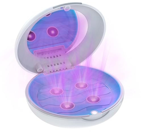 HAZARA Boite pour Gouttiere Dentaire avec LumièRe De DéSinfection UV, Boite Dentier Adulte DéSinfecte, Nettoie Et éLimine Les Odeurs, Boite pour Dentier Portable, Parfaitement ProtéGé