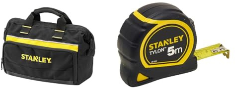 Stanley 1-93-330 Sac À Outils En Toile 600 Deniers - 8 Compartiments Intérieurs - Embase Renforcée & 1-30-697 - Mètre Tylon Bi matière 5m X 19mm - Ruban Anti-Corrosion - Blocage Du Ruban