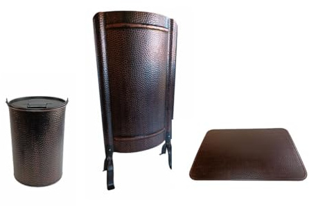 Ofenschirm/Hitzeschutz + Ascheeimer 25l mit Deckel + Ofenblech 60x80cm kupfer gehämmert