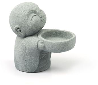 HYFAN Petite statue de Bouddha Zen Moine Zen Sculpture Bougeoir Figurine Pierre Bleue Ornement Prière Maison Bureau Décoration Feng Shui pour la chance et la richesse (moine Jizo)