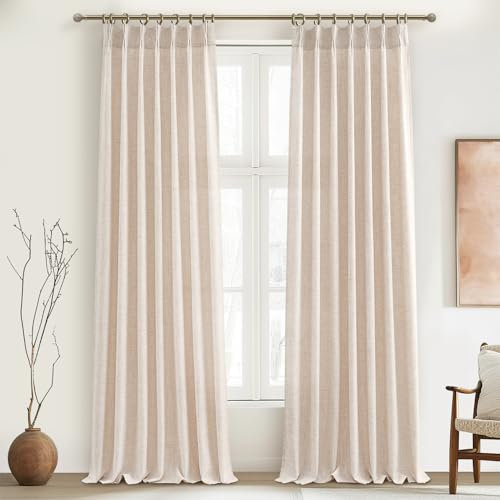 PleatedDrapes Moderner Landhaus-Stil, lichtfilternde Vorhänge für Wohnzimmer/Schlafzimmer, Landhausstil, rustikal, Haferflocken, Beige, Braun, Vorhänge, 274 cm lang, Flachs, Leinen, Plissee,