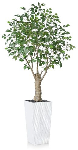 Fopamtri Künstliche Pflanzen 180 cm Ficusbaum Kunstpflanzen Groß, Fake Plastikpflanzen mit Weiß Hohem PflanzgefäßUV Geschützt für Outdoor Zimmerdeko Büro Balkon Garten Dekoration (1 Stück)