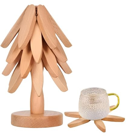Tree Coaster | Baum Design Untersetzer | Trivet-Baum-Set | Wood Trivet Anti Scald Mat Wooden Table Mat | Verbrühungs Isolierpad für heiße Töpfe, Pfannen und Teekessel