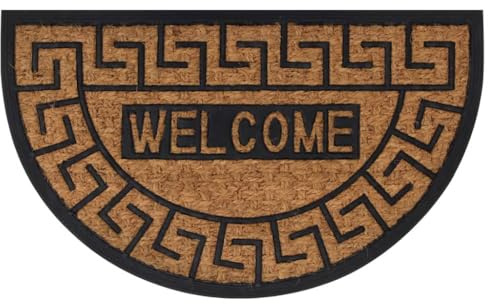 Sufrk Felpudo medio redondo, 45 x 75 cm, de goma y fibra de coco, alfombra de entrada para casa, alfombra de exterior, atrapa el polvo, felpudo impermeable, lavable, resistente a la suciedad