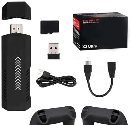 JHIALG X2 Ultra Game Stick 4k, palo de juego retro con 9 emuladores integrados, consola de videojuegos Plug and Play con más de 256 G/58,000 juegos, videojuegos Plug and Play para TV (128 GB)