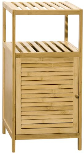 kleankin Mobile Bagno in Bambù con Armadietto a un'Anta Colore Legno | Mobiletto Salvaspazio Compatto a Doghe, 33x36.5x67cm