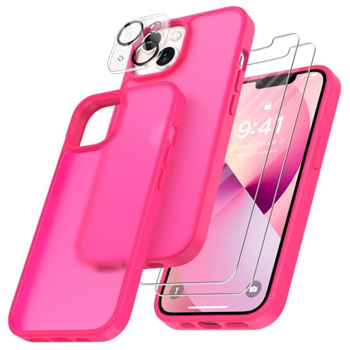 FLLAO 4 en 1 Coque pour iPhone 13 6.1, Rose Brillant | 2 Verre Trempé et 1 Caméra Protecteur, Coussin d'air Intégré, Antichoc Antirayures Bumper Protection