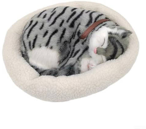 Besttoolifes Simuliertes atmendes Plüsch-Ornament, bezauberndes Plüschtier für Heimdekoration, atmende Katze, schlafende Plüschfigur (grau gestreifte Katzen)