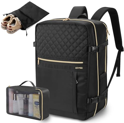 HOMIEE Travel Backpack Womens,40L Large Carry on Luggage Mens,Flight Approved Underseat Cabin Bag Racksack with Wet Bag & Shoes Bag,17.3 Inch Laptop Bag Daypack with USB Port for School Work Weekend