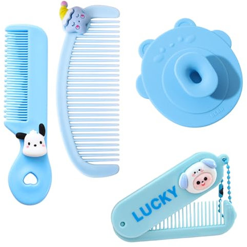 Matsizen 4 Pcs Milchschorf Baby Entfernen Set: Babybürste, Babykamm, Klappkamm, Massagebürste - Silikon & Kunststoff, Blau, Baby Haarpflege-Set für Neugeborene und Babys, Kinder
