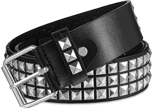 Xinjoduz Cinturón Punk Negro con Tachuelas y Remaches de Pirámide de Metal Brillante, de Cuero para Mujeres y Hombres, Pantalones de Vestir, Accesorios Emo